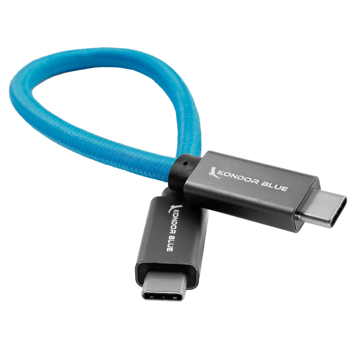 Kondor Blue USB C to USB C Cable for SSD Recording & Charging - 8K Data and Power Delivery (Right Angle)(12")