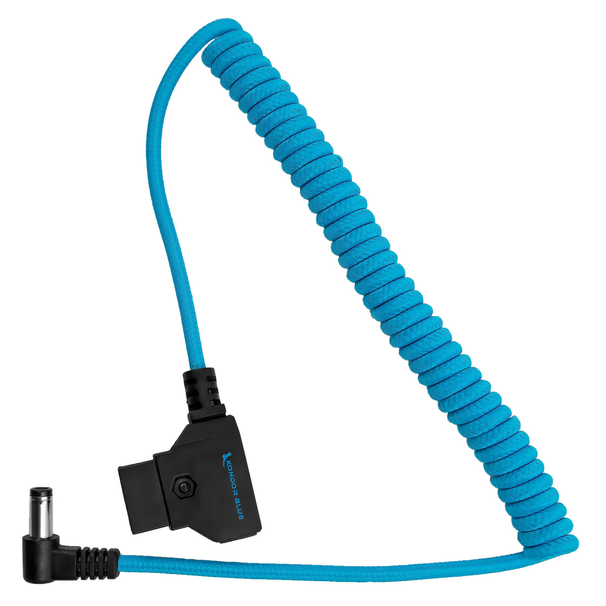 Kondor Blue D-Tap to DC Right Angle Coiled Cable (5.5 x 2.5mm) (Canon C70/Atomos) (Raven Black)