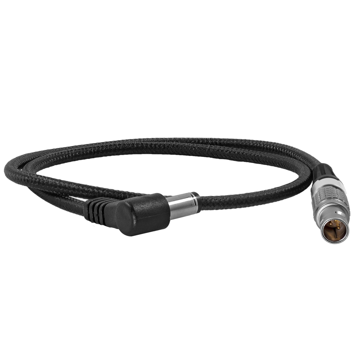 Kondor Blue Right Angle DC Male to LEMO 2 Pin 0B Male Coiled Power Cable for ARRI - Teradek
