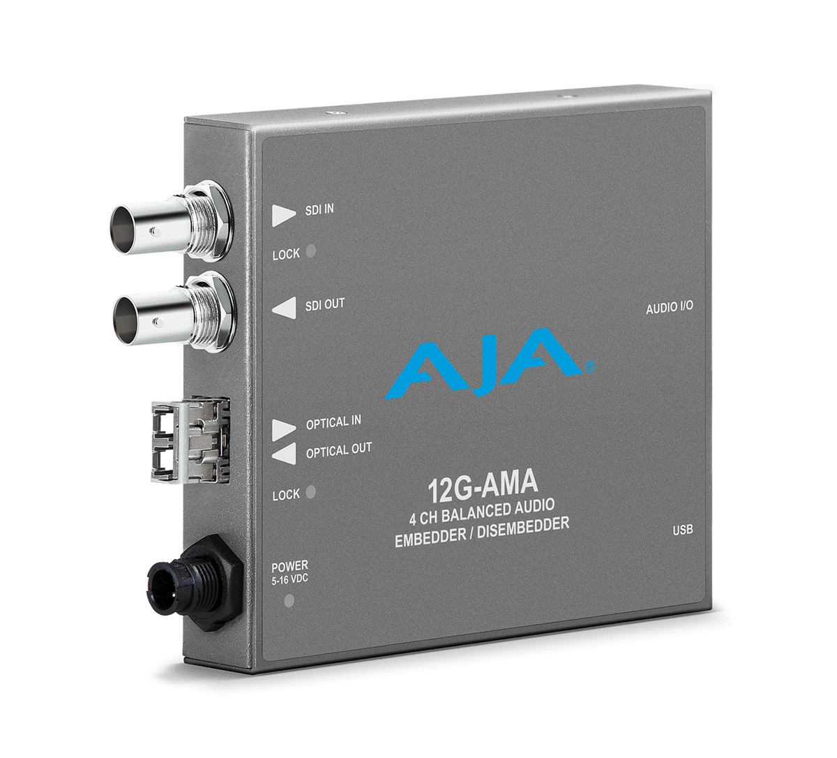 AJA 12G-AMA-T 4-Channel 12G-SDI balanced analog audio Embedder/Disembedder with Single LC Fiber Transmitter, 8 XLR connectors
