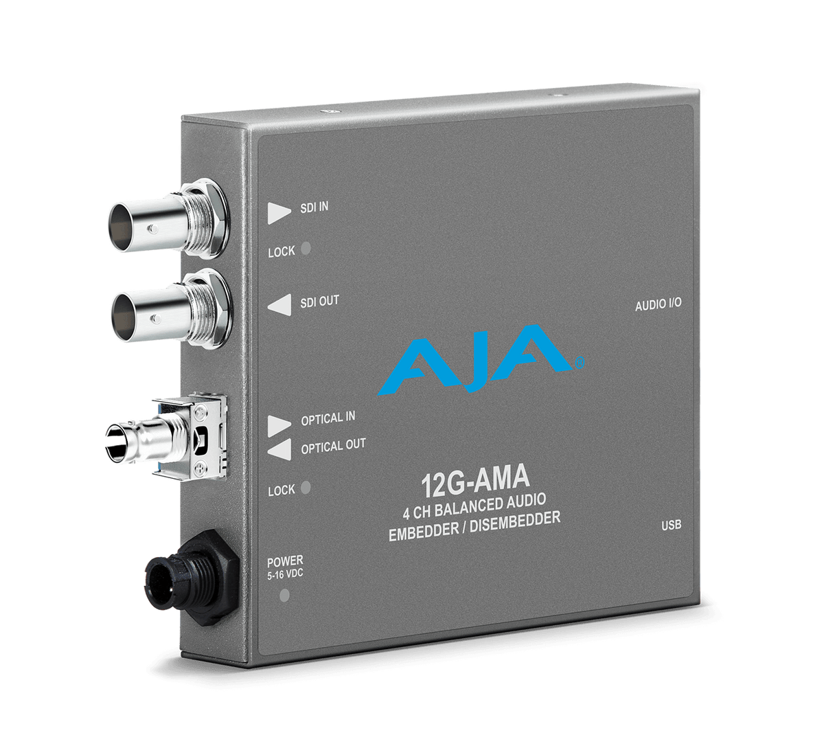 AJA 12G-AMA 4-Channel 12G-SDI balanced analog audio Embedder/Disembedder with Fiber Options, 8 XLR connectors
