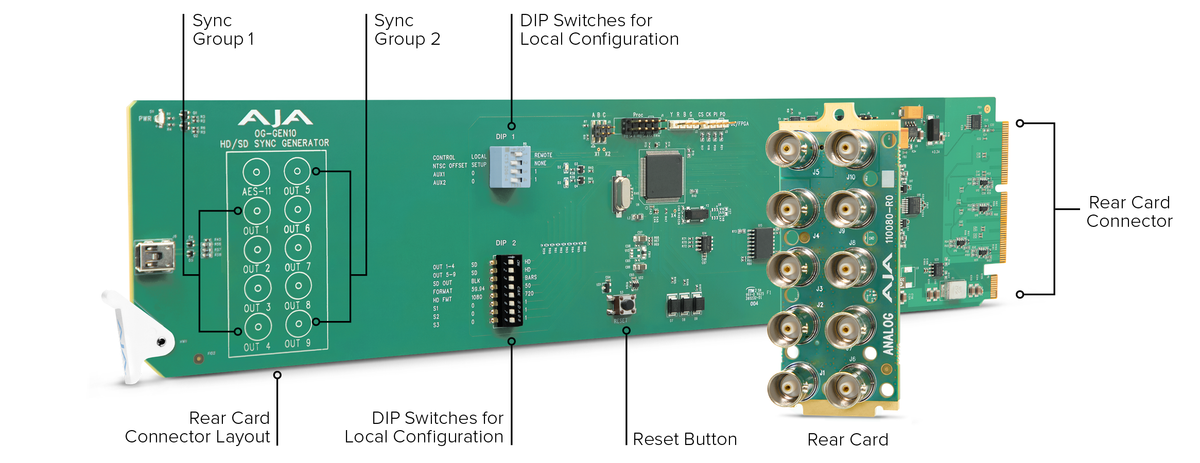 AJA OG-GEN10 HD/SD Sync Generator, Simultaneous Blackburst & Tri-level, Outputs Assignable