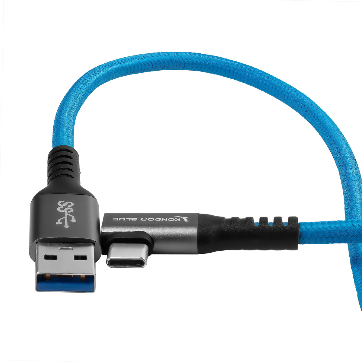 Kondor Blue USB A TO USB C RIGHT ANGLE HIGH SPEED DATA AND POWER CABLE 3A 60W 5G