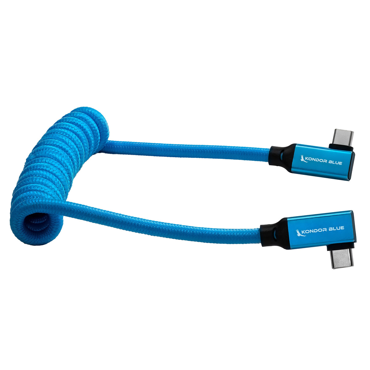 Kondor Blue USB C 3.1 Right Angle Braided Cable for 8K Data and Power Delivery (Kondor Blue)(Coiled)(12"-24")