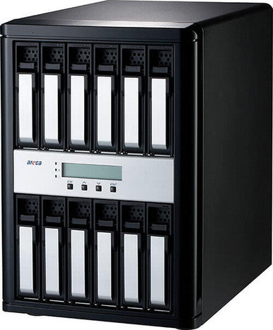 Areca 12-Bay Thunderbolt & USB 3.2 Gen2 Hardware RAID Enclosure. U.2 NVMe, SAS, SATA, 8G