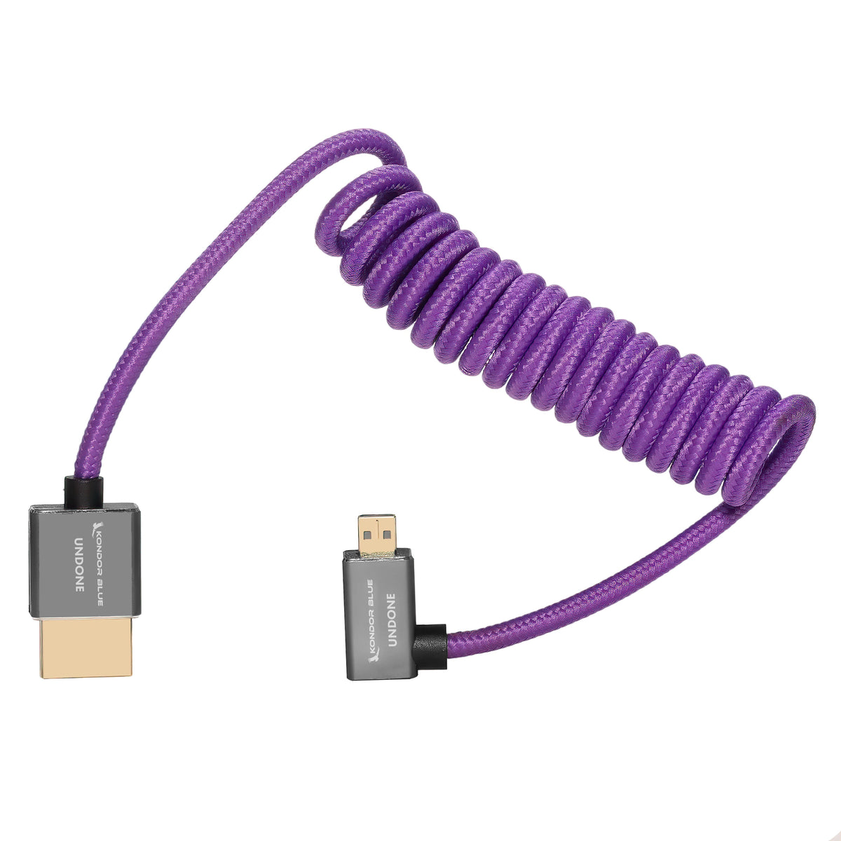 Kondor Blue Gerald Undone MK2 Full HDMI to Left Angle Micro HDMI Cable 12"-24" Coiled (Purple) (Left Angle (Sony/Fuji))