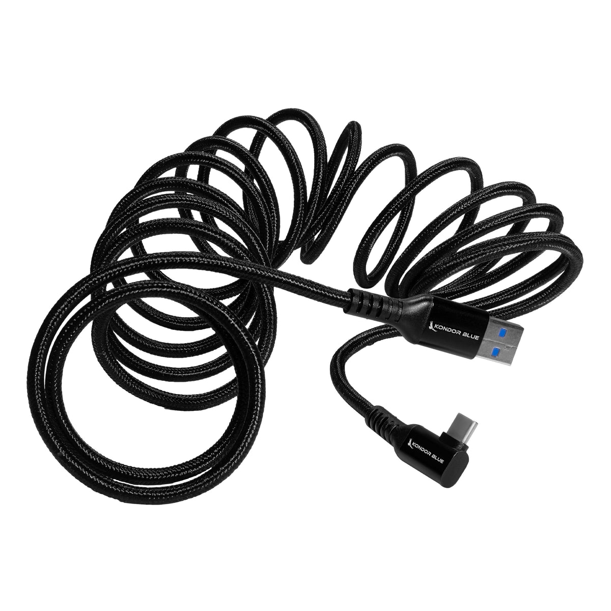 Kondor Blue USB A TO USB C RIGHT ANGLE HIGH SPEED DATA AND POWER CABLE 3A 60W 5G (10ft) (Raven Black)