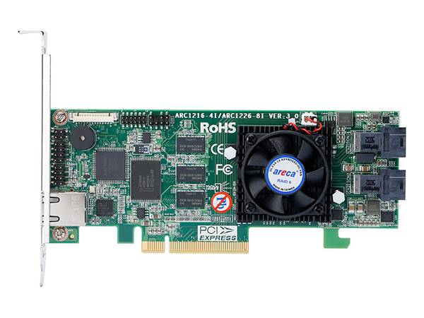Areca 8-Port internal PCIe 3.0 12Gbps SAS Hardware RAID Controller, 1GB Cache, SFF-8643 to SFF-8643 cables