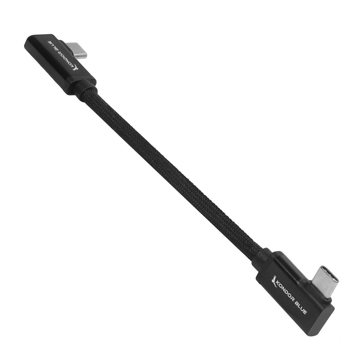 Kondor Blue Dual Right Angle USB-C Braided Cable for 8K Data and Power Delivery (Raven Black)