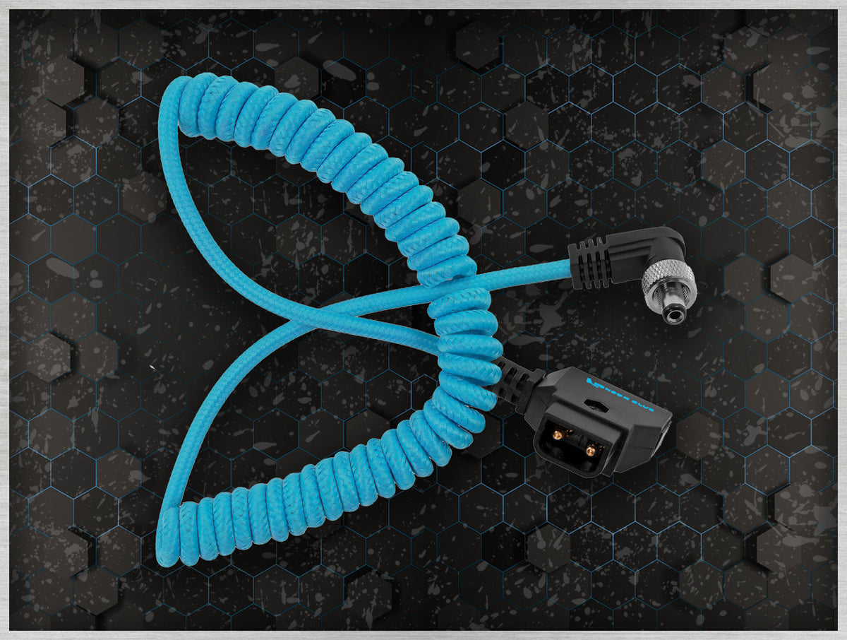 Kondor Blue Coiled D-Tap to Locking DC 2.5mm Right Angle Cable (Amaran)
