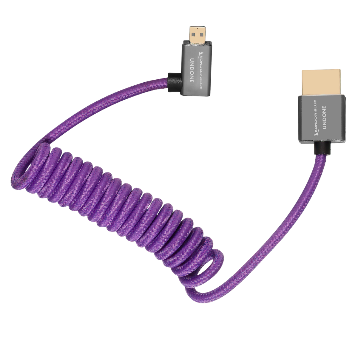 Kondor Blue Gerald Undone MK2 Full HDMI to Right Angle Micro HDMI Cable 12"-24" Coiled (Purple)(Right Angle (R5/R6)