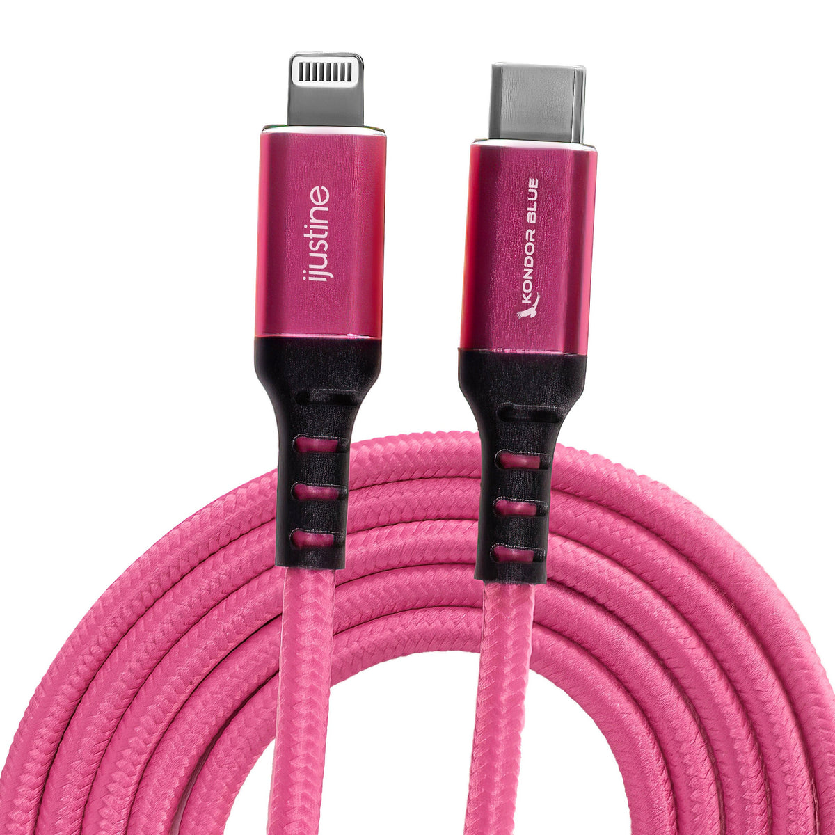 Kondor Blue iJustine Pink Lightning Cable for iPhone Charging & Sync USB-C & USB-A (1 Meter/3.3FT) (USB A)