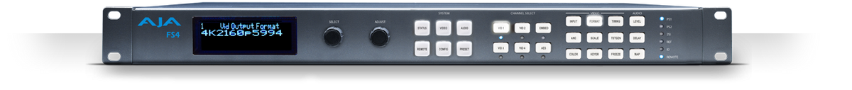 AJA FS4 1RU 4K/UltraHD/HD/SD Frame Sync/Converter, 1-Channel 4K/Ultra HD, or 4 Independent Channel HD/SD Frame Syncs