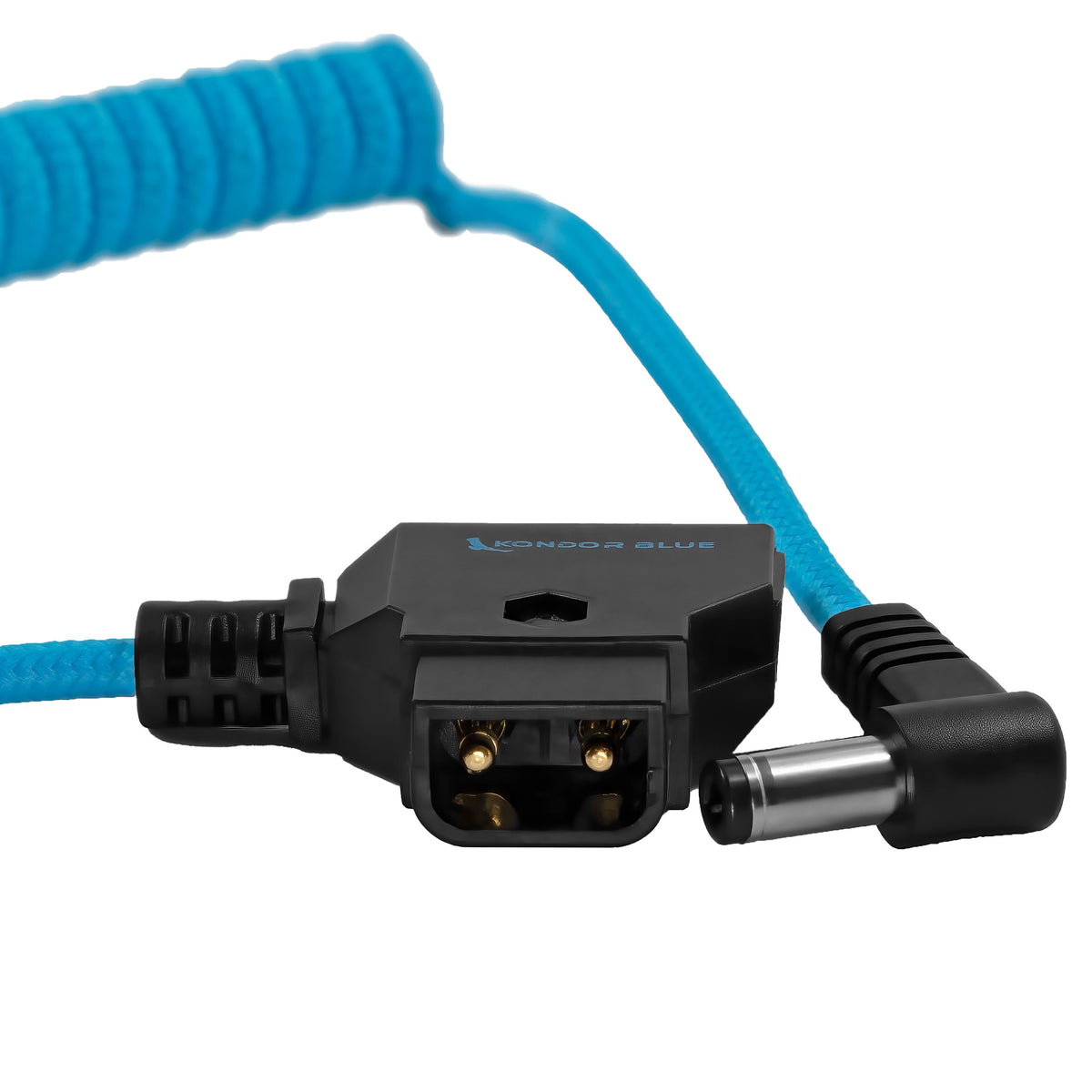 Kondor Blue D-Tap to DC Right Angle Coiled Cable (5.5 x 2.5mm) (Canon C70/Atomos) (Raven Black)