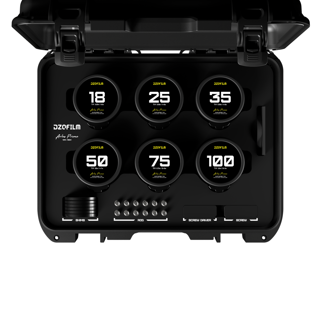 DZOFilm Arles Prime 18/25/35/50/75/100mm (PL, Black Case, Imperial)