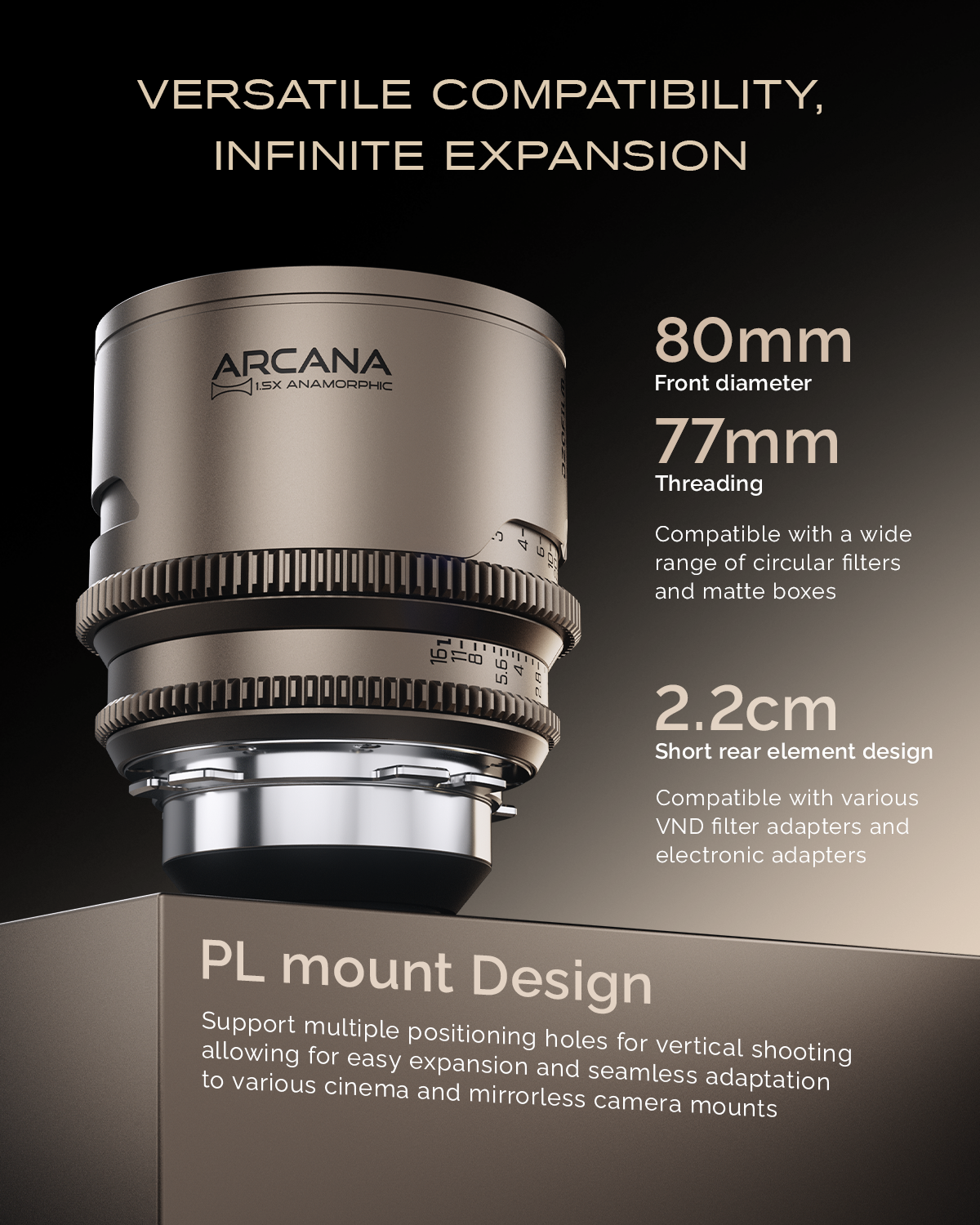 DZOFilm Arcana 32mm T2.1 Full-Frame 1.5X Hybrid Anamorphic Prime Lens (PL Mount, Feet)