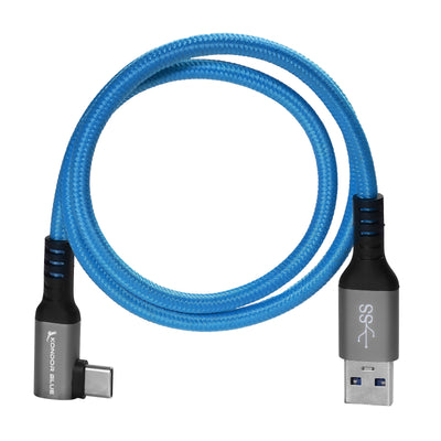 Kondor Blue USB A TO USB C RIGHT ANGLE HIGH SPEED DATA AND POWER CABLE 3A 60W 5G