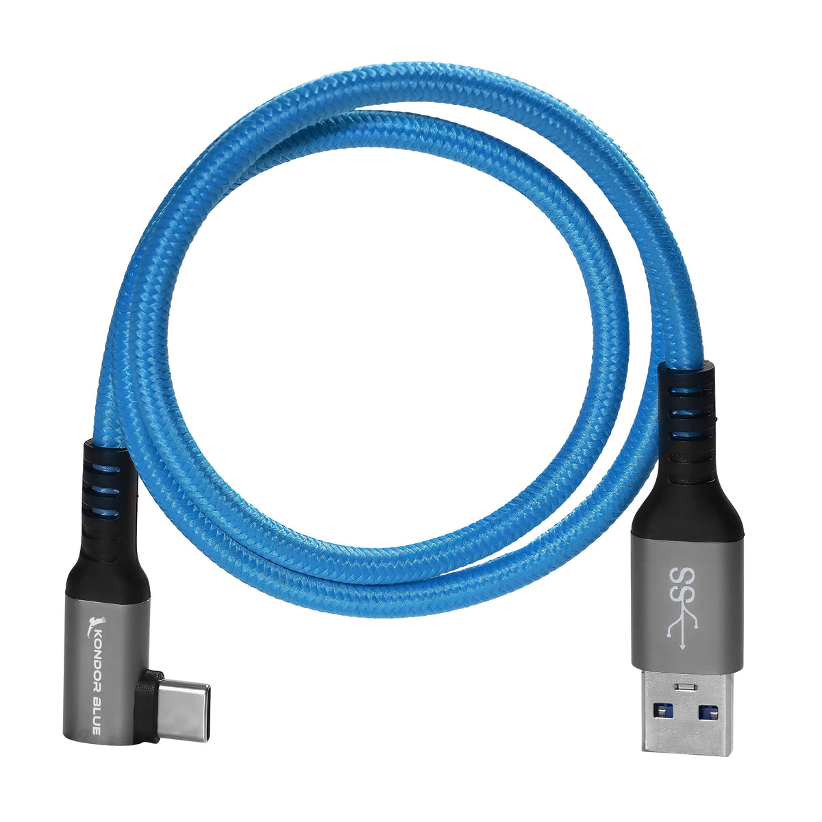 Kondor Blue USB A TO USB C RIGHT ANGLE HIGH SPEED DATA AND POWER CABLE 3A 60W 5G
