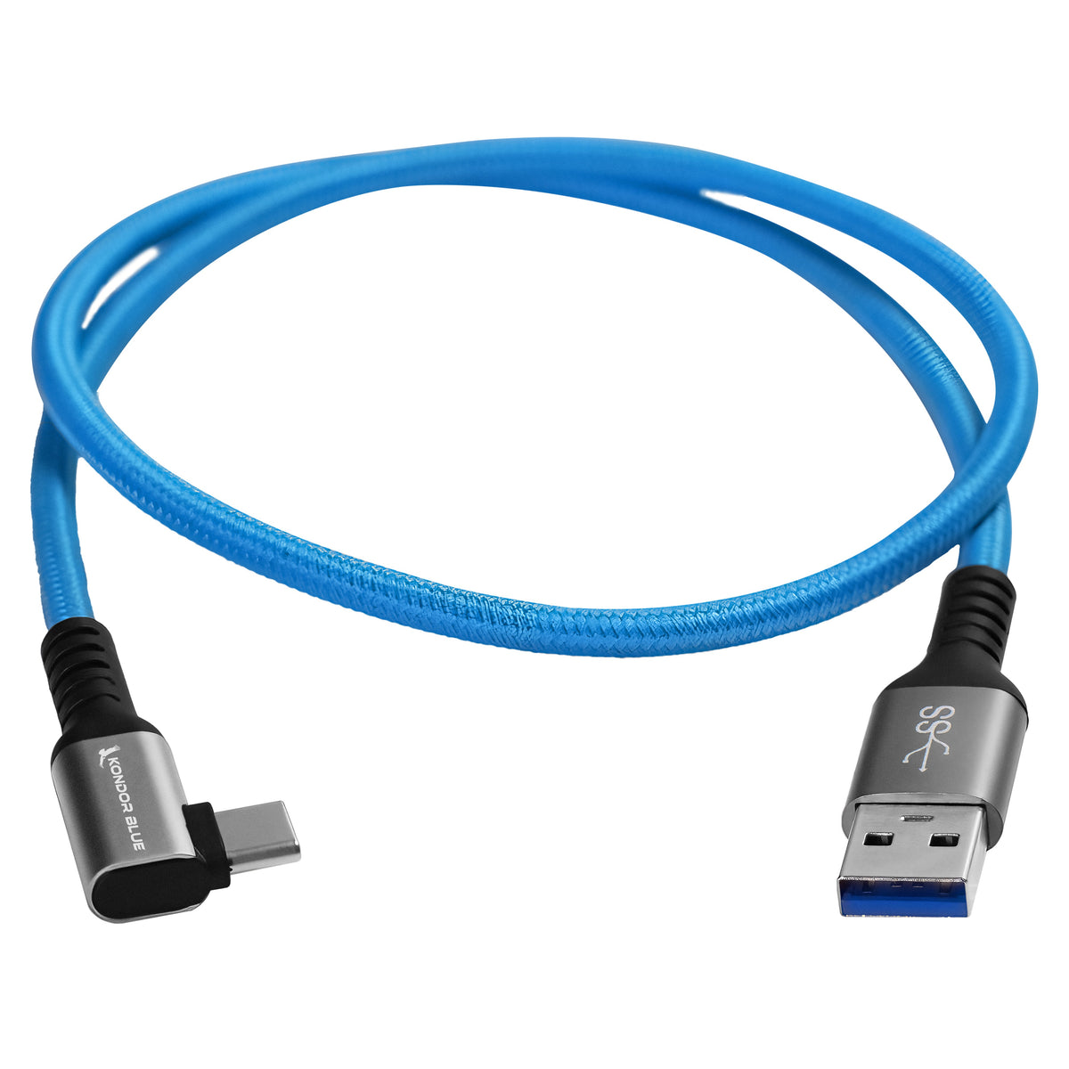 Kondor Blue USB A TO USB C RIGHT ANGLE HIGH SPEED DATA AND POWER CABLE 3A 60W 5G