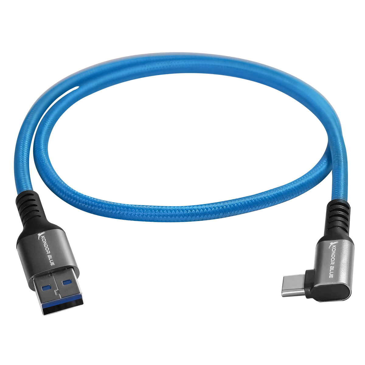 Kondor Blue USB A TO USB C RIGHT ANGLE HIGH SPEED DATA AND POWER CABLE 3A 60W 5G