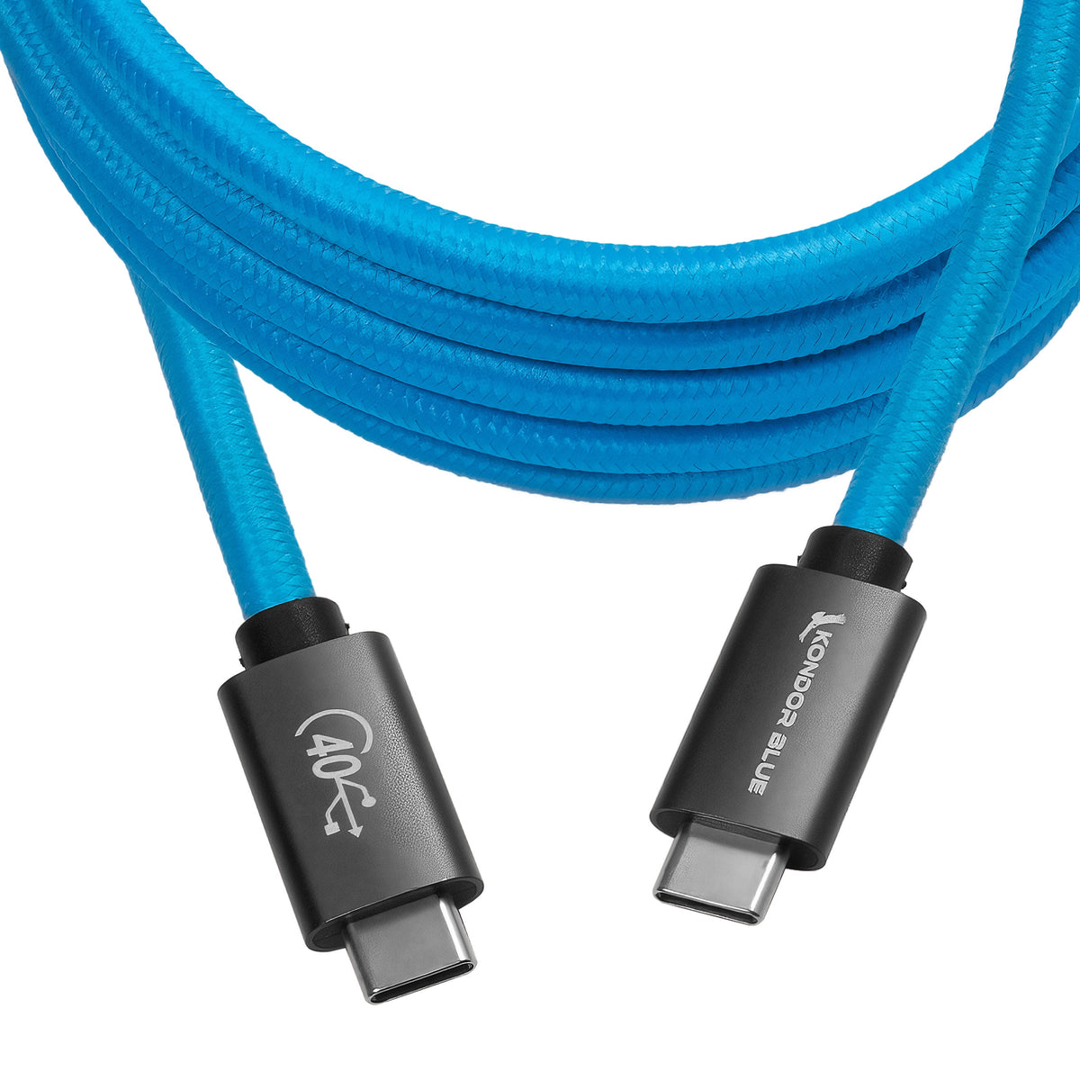 Kondor Blue THUNDERBOLT 4 USB 4.0 TYPE C CABLE BLAZING 40G SPEEDS 5A 100W STRAIGHT 3 FT