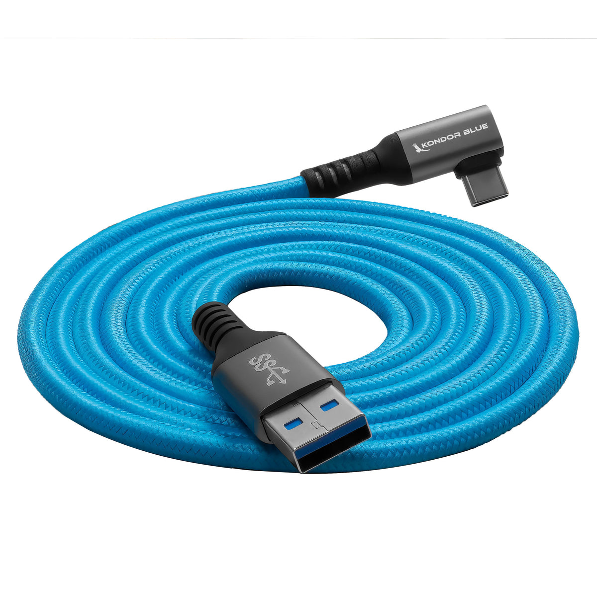 Kondor Blue USB A TO USB C RIGHT ANGLE HIGH SPEED DATA AND POWER CABLE 3A 60W 5G (2 FEET)