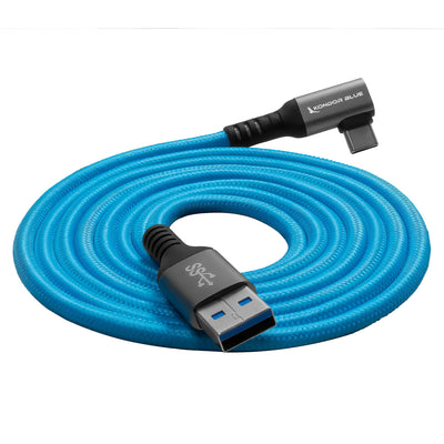 Kondor Blue USB A TO USB C RIGHT ANGLE HIGH SPEED DATA AND POWER CABLE 3A 60W 5G (10 FEET) (Raven Black)