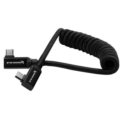 Kondor Blue USB C 3.1 Right Angle Braided Cable for 8K Data and Power Delivery (Kondor Blue)(Coiled)(12"-24")