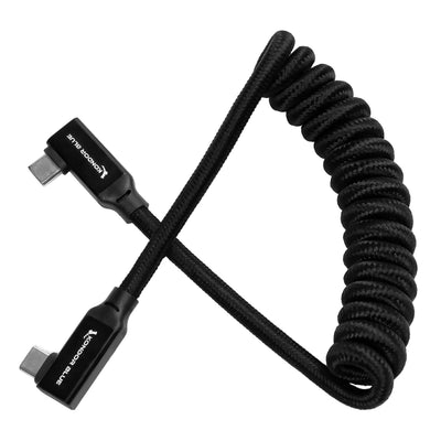 Kondor Blue USB C 3.1 Right Angle Braided Cable for 8K Data and Power Delivery (Kondor Blue)(Coiled)(12"-24")