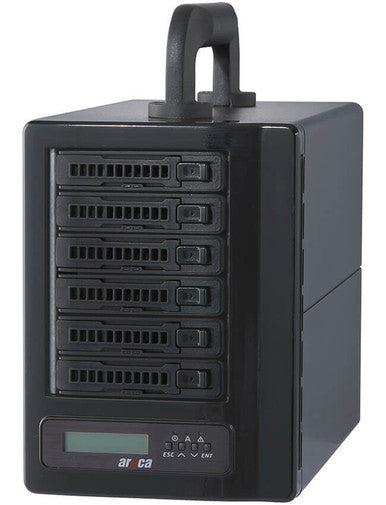 Areca 6-Bay Thunderbolt 5 & USB 3.2 Gen2 Hardware RAID w/ DC 4-Pin XLR Portable Enclosure, NVMe, SAS, SATA, 8G