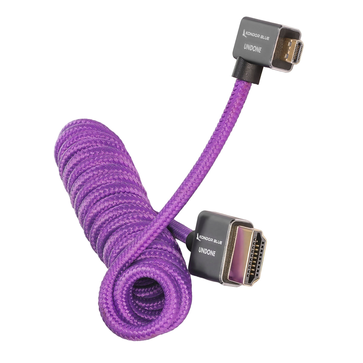Kondor Blue Gerald Undone MK2 Full HDMI to Right Angle Micro HDMI Cable 12"-24" Coiled (Purple)(Right Angle (R5/R6)