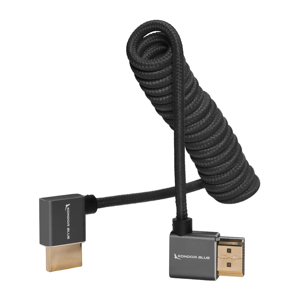 Kondor Blue RIGHT ANGLE FULL HDMI CABLE FOR ON-CAMERA MONITORS 12"-24" BRAIDED COILED
