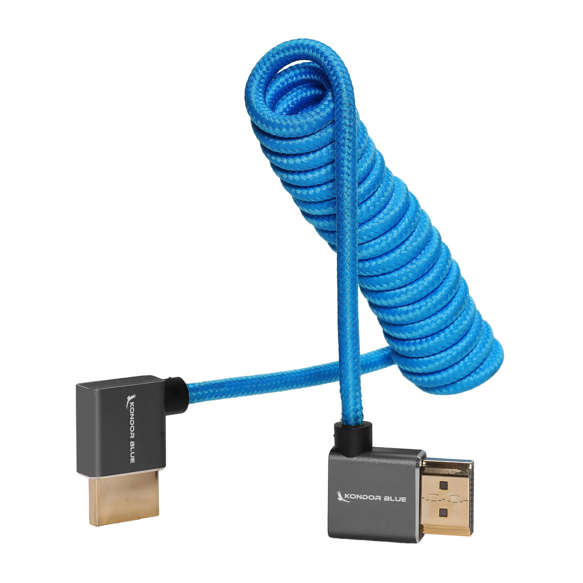 Kondor Blue RIGHT ANGLE FULL HDMI CABLE FOR ON-CAMERA MONITORS 12"-24" BRAIDED COILED