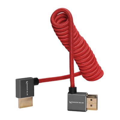 Kondor Blue RIGHT ANGLE FULL HDMI CABLE FOR ON-CAMERA MONITORS 12"-24" BRAIDED COILED