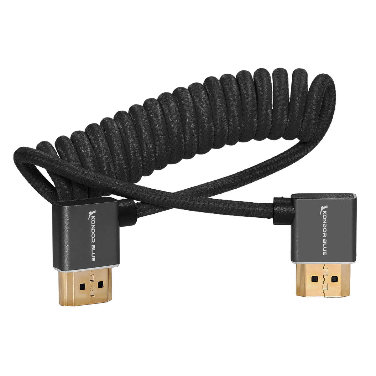 Kondor Blue RIGHT ANGLE FULL HDMI CABLE FOR ON-CAMERA MONITORS 12"-24" BRAIDED COILED