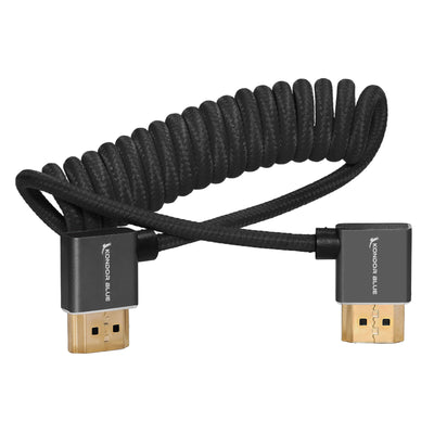 Kondor Blue RIGHT ANGLE FULL HDMI CABLE FOR ON-CAMERA MONITORS 12"-24" BRAIDED COILED