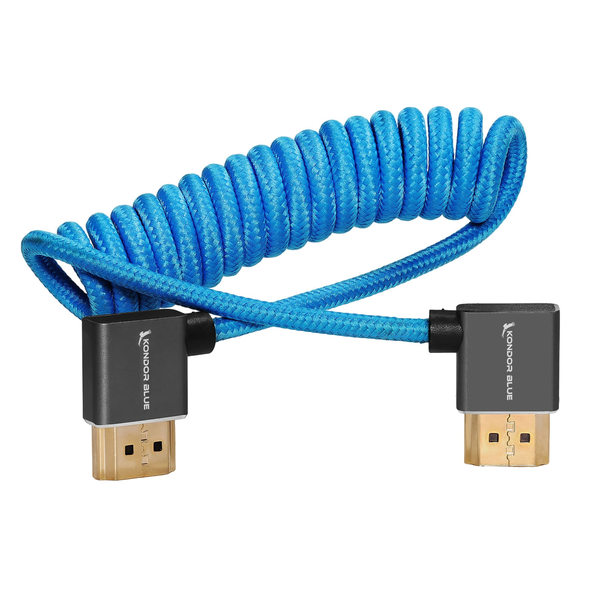 Kondor Blue RIGHT ANGLE FULL HDMI CABLE FOR ON-CAMERA MONITORS 12"-24" BRAIDED COILED (Kondor Blue)