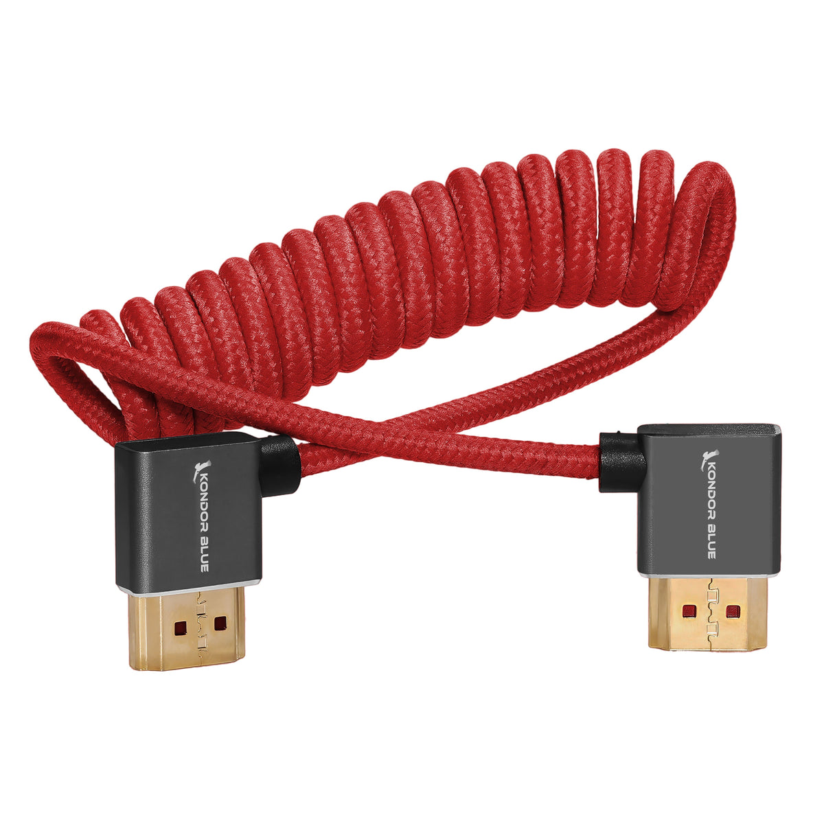 Kondor Blue RIGHT ANGLE FULL HDMI CABLE FOR ON-CAMERA MONITORS 12"-24" BRAIDED COILED