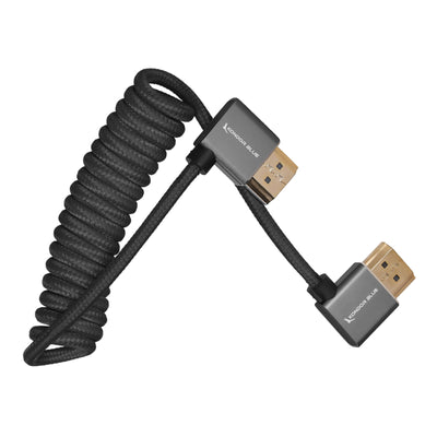 Kondor Blue RIGHT ANGLE FULL HDMI CABLE FOR ON-CAMERA MONITORS 12"-24" BRAIDED COILED