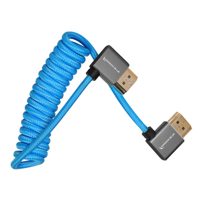Kondor Blue RIGHT ANGLE FULL HDMI CABLE FOR ON-CAMERA MONITORS 12"-24" BRAIDED COILED