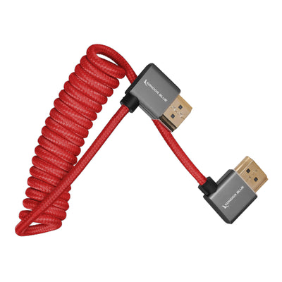 Kondor Blue RIGHT ANGLE FULL HDMI CABLE FOR ON-CAMERA MONITORS 12"-24" BRAIDED COILED