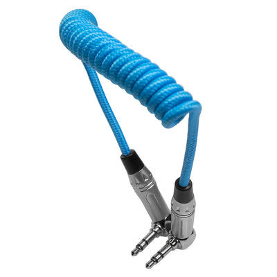 Kondor Blue Coiled 3.5mm Right Angle TRS Stereo Audio Cable (12-24")