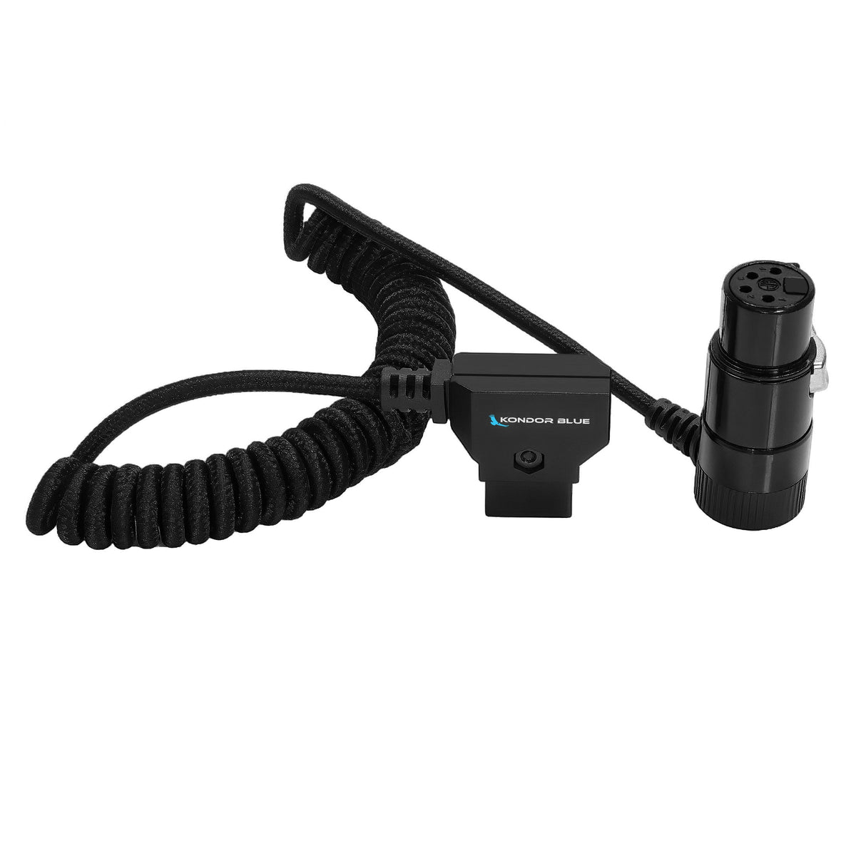 Kondor Blue D-Tap to 4 Pin XLR Female Right Angle Adapter Power Coiled Cable for Blackmagic URSA Mini Pro
