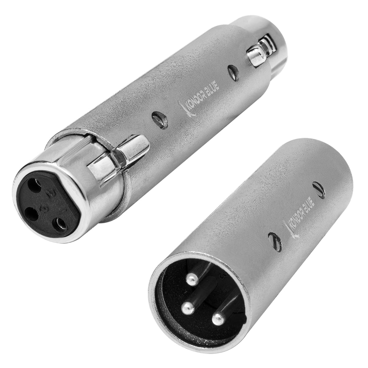 Kondor Blue Pair of XLR Adapters Male to Male & Female to Female 3 Pin Adapters