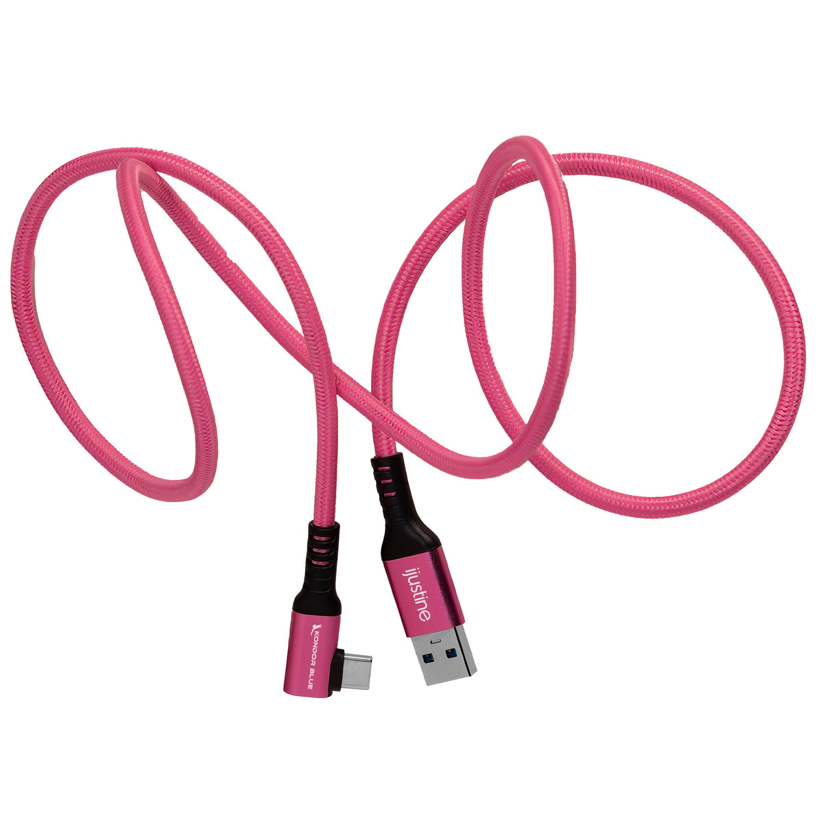 Kondor Blue iJustine Pink USB A to USB C 3.0 Right Angle High Speed Data and Charging Cable 3A 60W 5Gb/s (3ft)