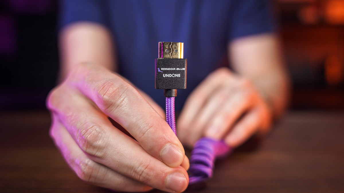 Kondor Blue Gerald Undone MK2 Mini HDMI to Full HDMI Cable 12"-24" Coiled (Purple)