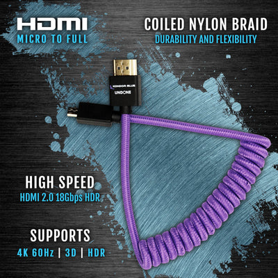 Kondor Blue Gerald Undone MK2 Micro HDMI to Full HDMI Cable 12"-24" Coiled (Purple)
