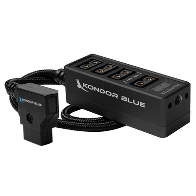 Kondor Blue 12V Metal D-Tap Hub Voltmeter 4 Way Port Power Tap Splitter (1/4"-20 Threads) (Raven Black)