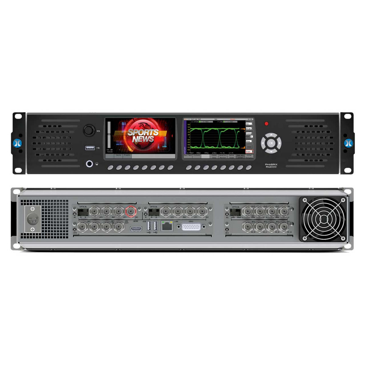 Phabrix PHRX2000A Rx2000 2U rackmount HD/SD rasterizer, 1x PHRXM-A HW Module: 2x (SDI-in + copy), SFP cage, 1x Analyser. 3 more modules can be added