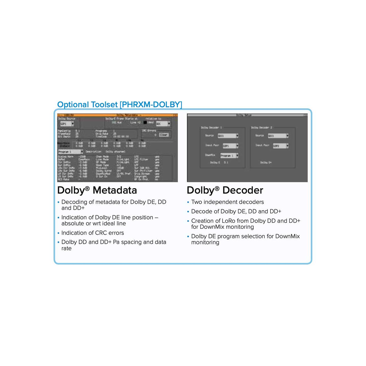 Phabrix PHRXM-DOLBY HW: Dual Dolby E/D/D+ decoder (inc. PHRXO-BDA)